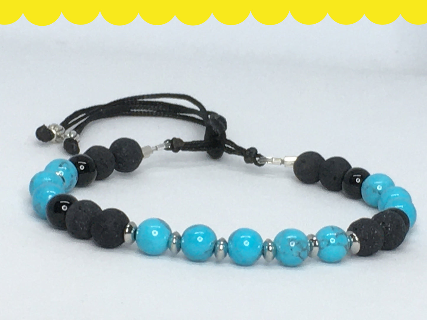 7" Blue Turquoise, Black Onyx and Lava Women's Bracelet