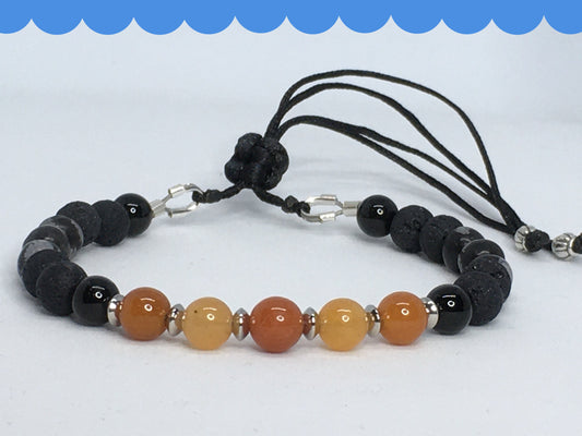 6.75" Red Orange Aventurine, Black Onyx, Obsidian, Snowflake Obsidian and Lava Women's Bracelet