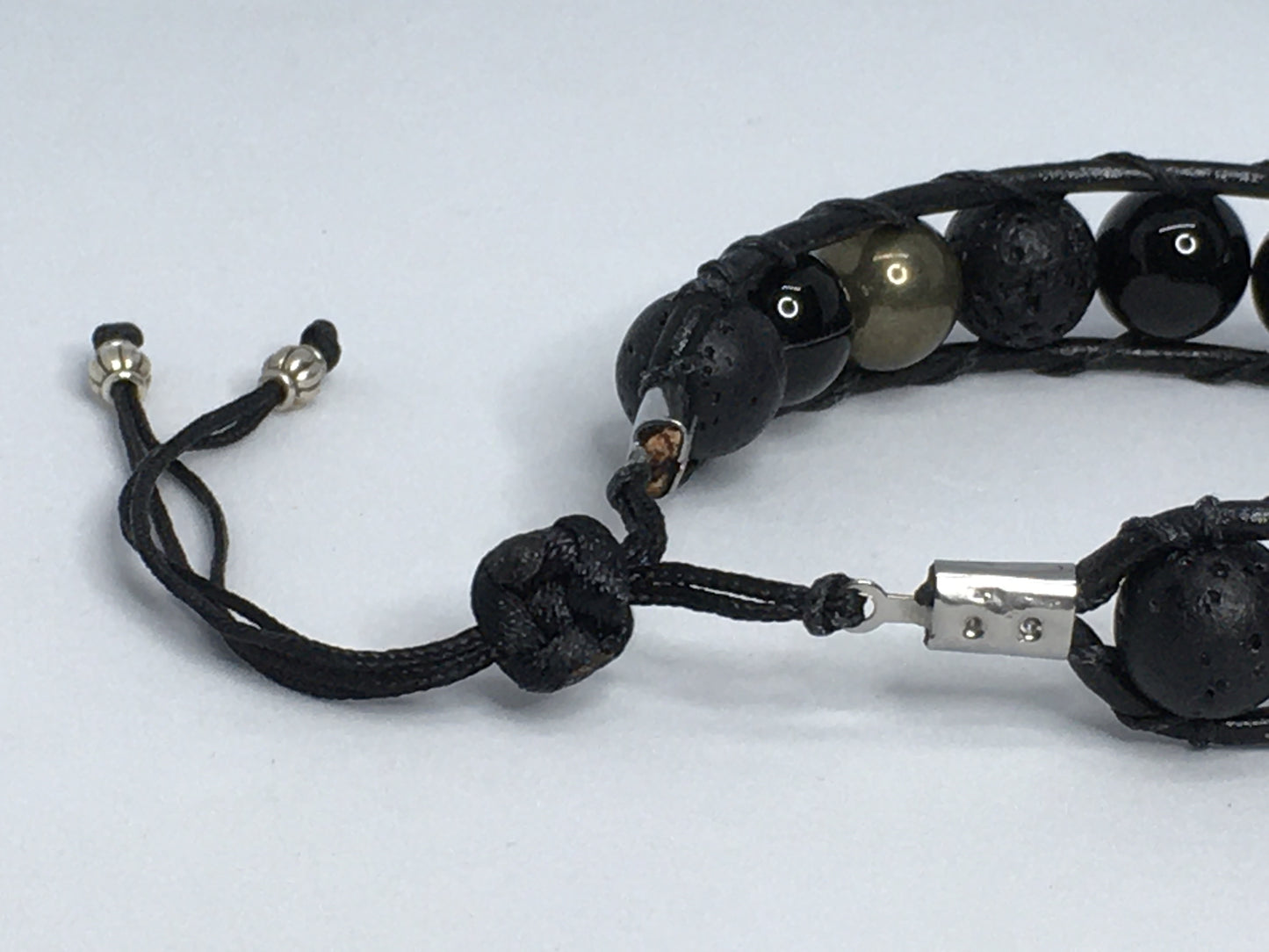 6.75" Black Agate, Pyrite and Lava Men's Bracelet