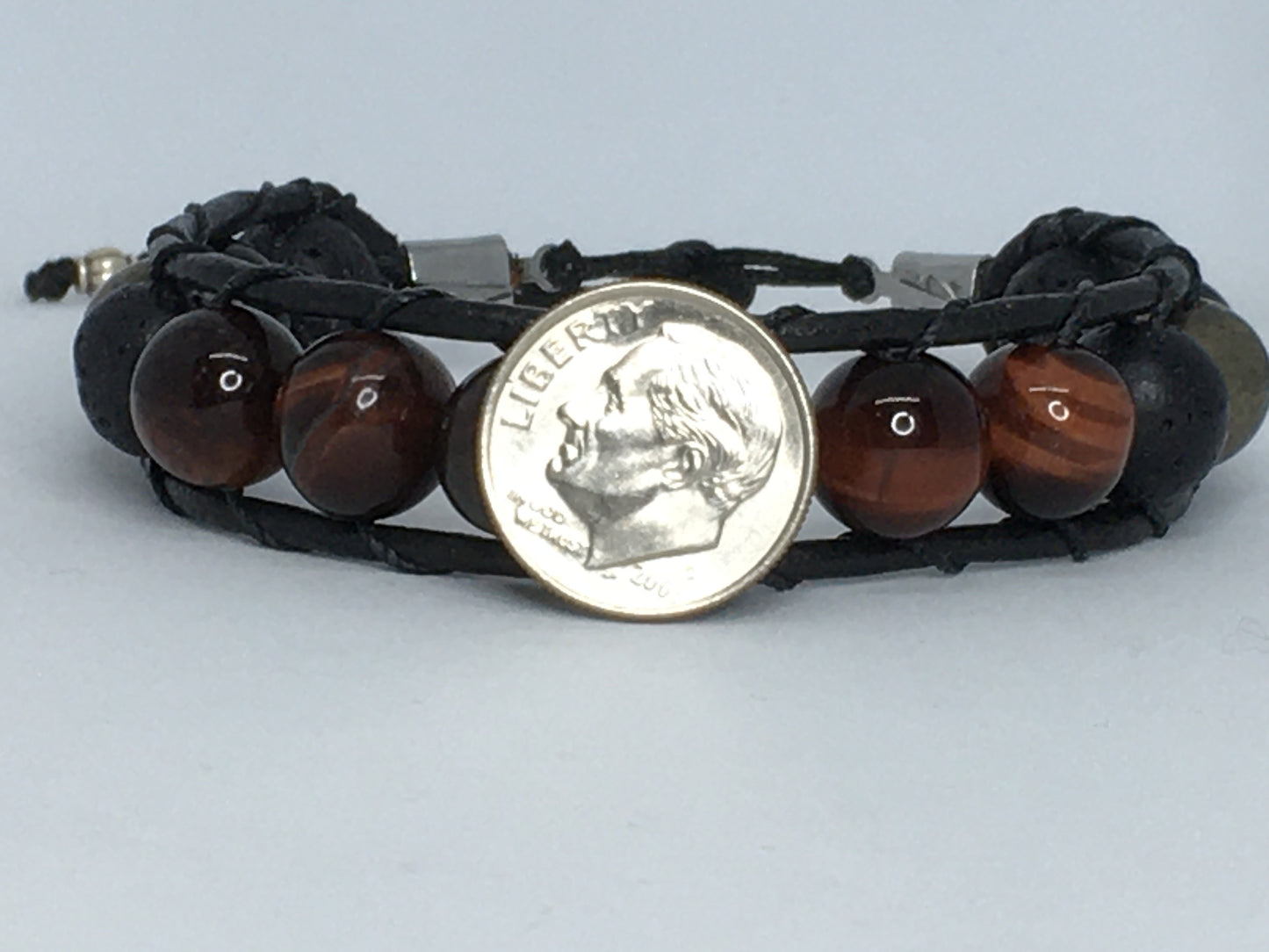 6.75" Red Tiger's Eye, Onyx, Pyrite and Lava Men's Bracelet