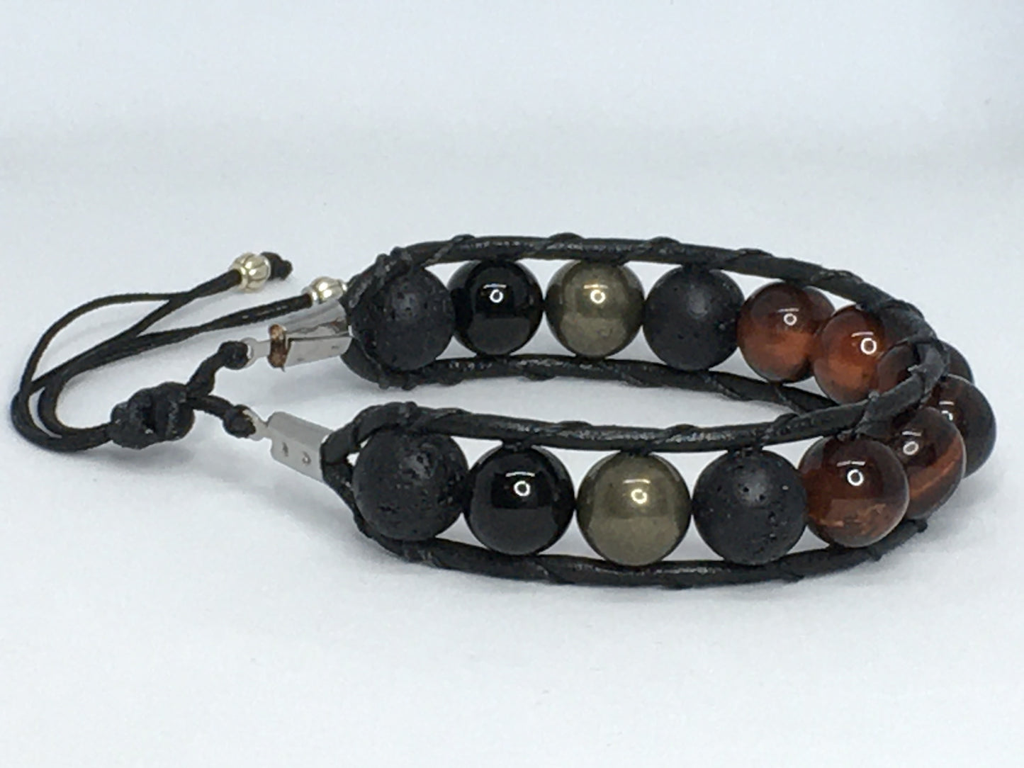 6.75" Red Tiger's Eye, Onyx, Pyrite and Lava Men's Bracelet